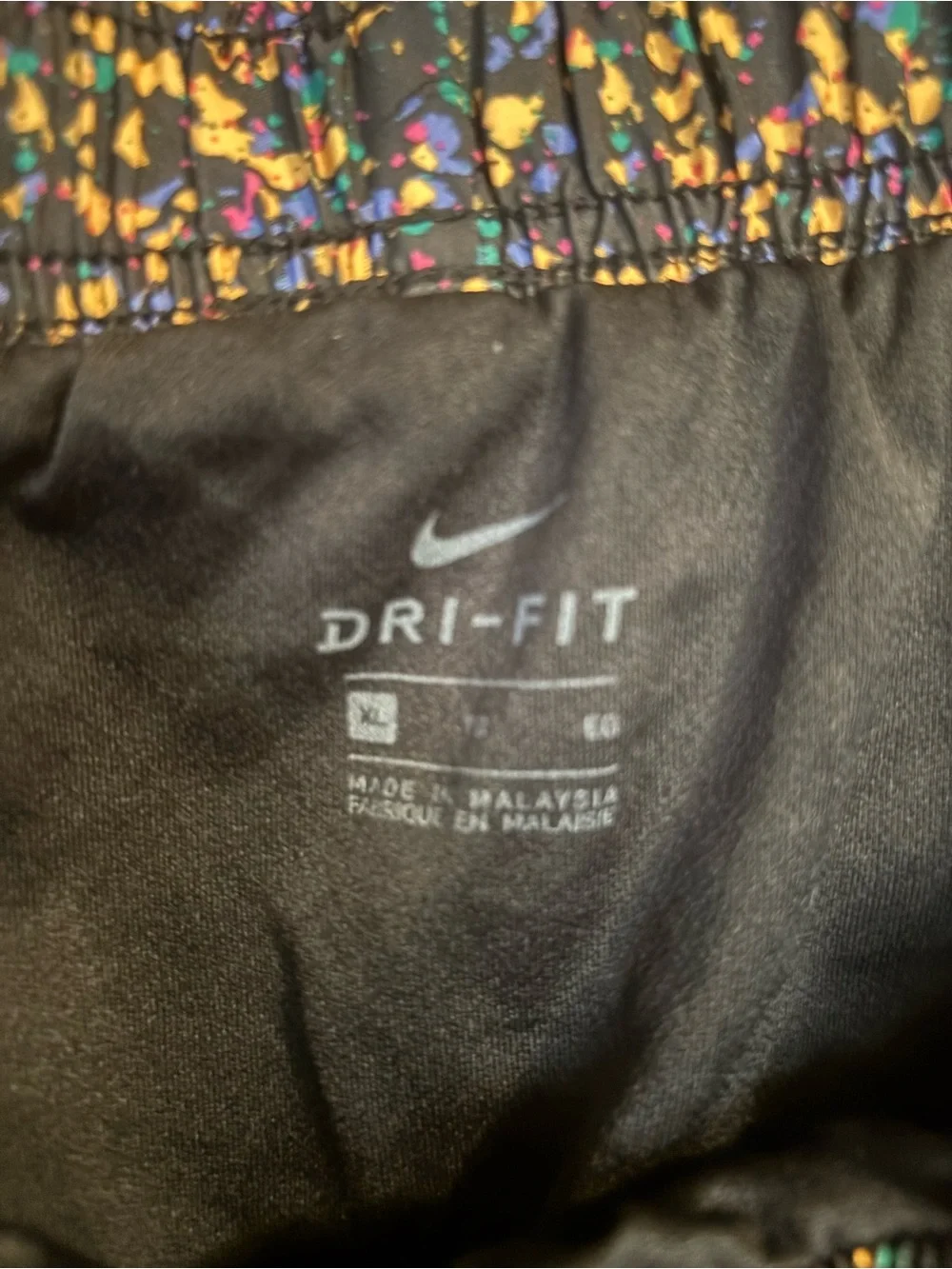 E-1 Nike Black Multicolor Confetti Athletic Shorts with Purple Trim